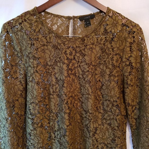 J.Crew Olive Green Round Neck Lace Shirt Top Slip Spaghetti Tank 8T 8 M Medium - Picture 3 of 12
